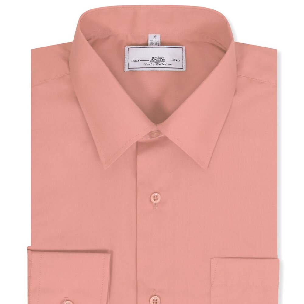 Boltini Men's Regular Fit Long Sleeve Solid Color Dress Shirts Dusty Pink